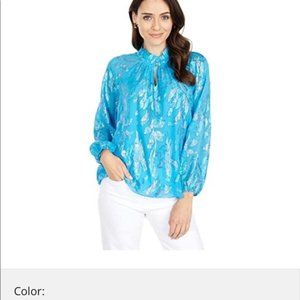 Lilly Pulitzer Galiana Silk Top Ocean Breeze